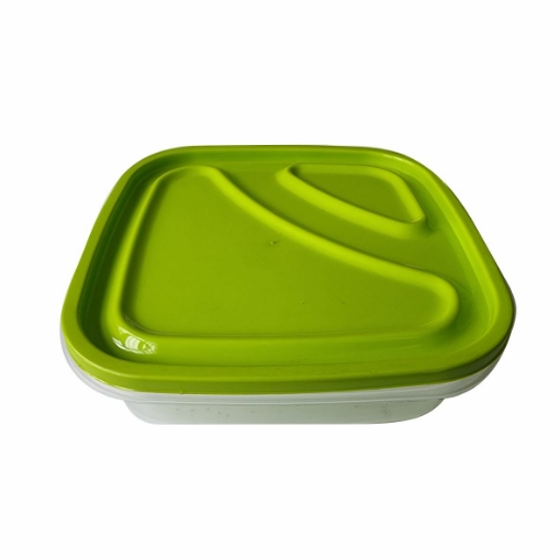 Picture of CLEAR 2 COMPARTMENTS GREEN LID ROUND LUNCH BOX